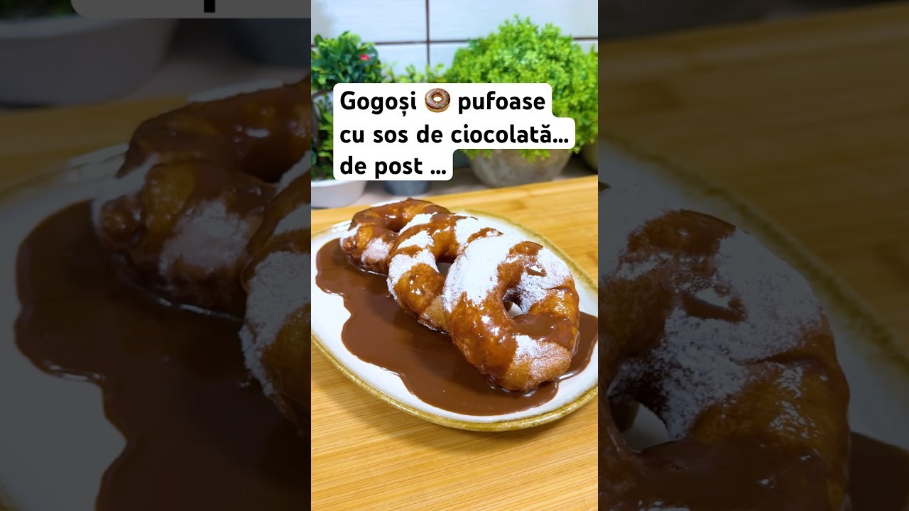 Gogoși 🍩 pufoase cu sos de ciocolată … de post